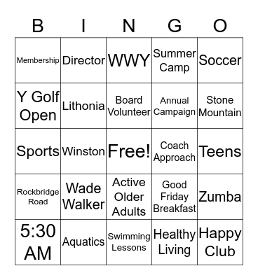 YMCA BINGO Card