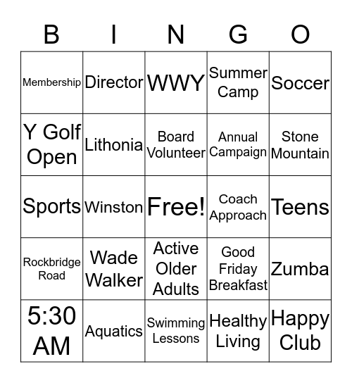 YMCA BINGO Card