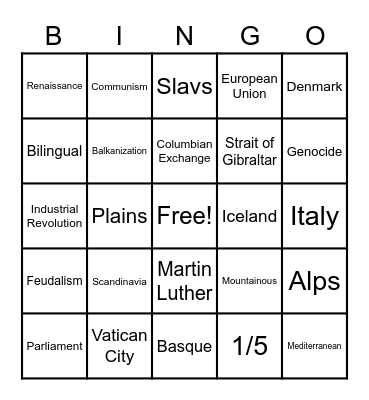 Europe Review Bingo Card