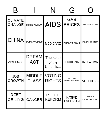 SOTU Bingo Card