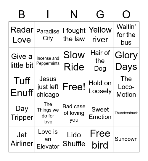 Best Classic Rock of all Time Bingo Card