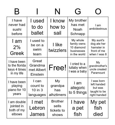 People Bingo Card