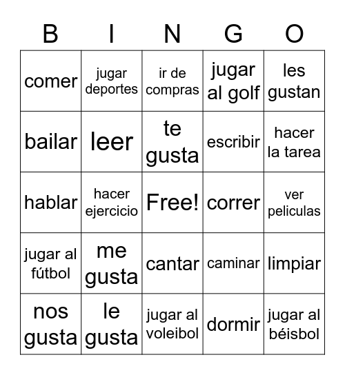 Español 1 Bingo Card