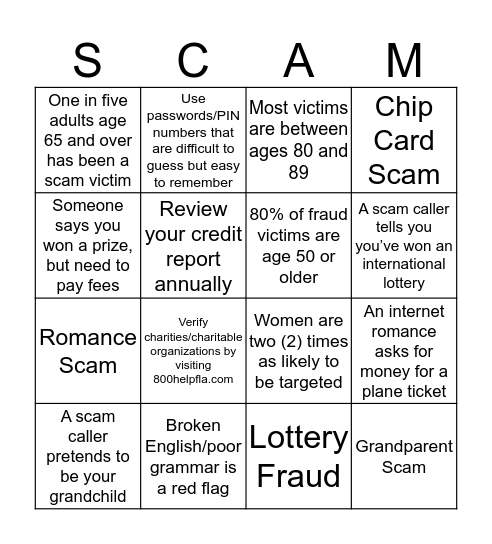 Be Scam Smart Bingo Card