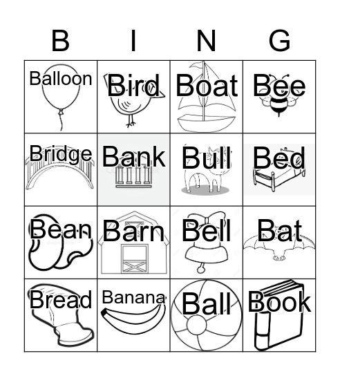 B Words Bingo Card