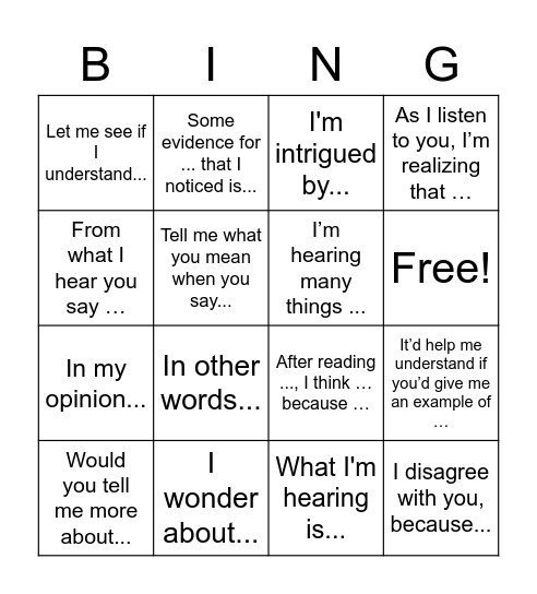 Discussion Starter Bingo Card