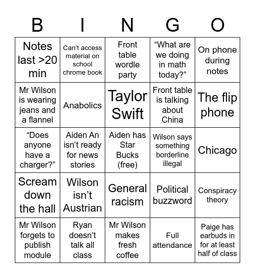 4th hr Gov Bingo Card