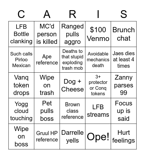 The Gang Bingo Card