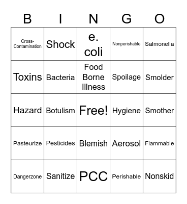 Safety and Sanitation Bingo Card