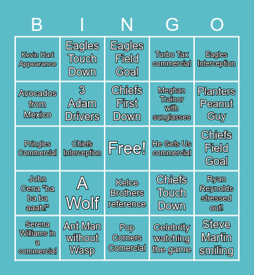 SUPER BOWL  2023 Bingo Card