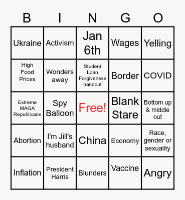 Biden SOTU Bingo Card