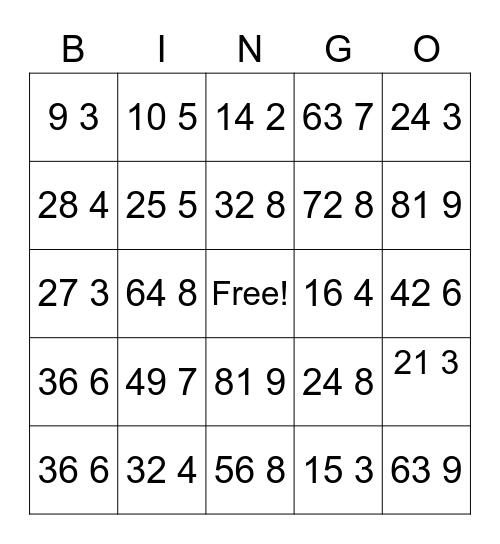 Division Bingo Card