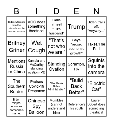 State of the Union Bingo Card