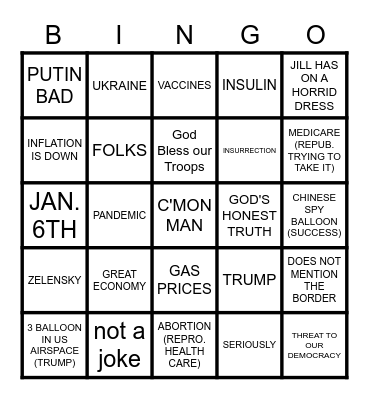 BIDEN SOTU 2023 Bingo Card
