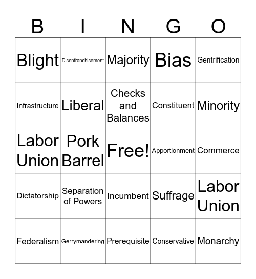Exam Vocab Bingo Card