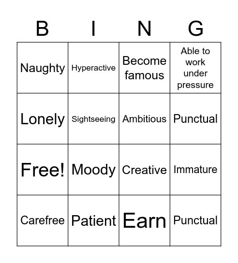 Vocabulary for this week Bingo Card