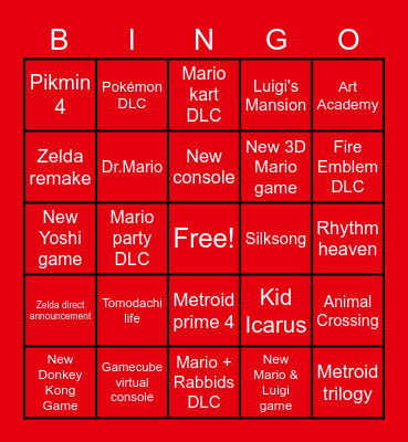 2023 February Nintendo direct Bingo Card