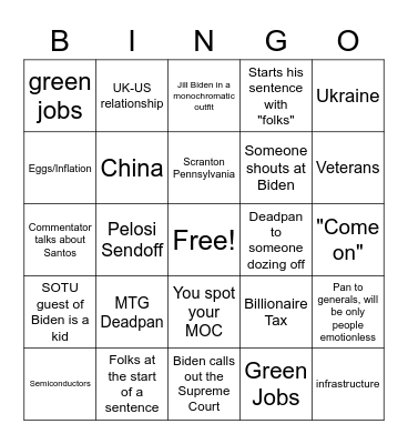 SOTU Bingo Card