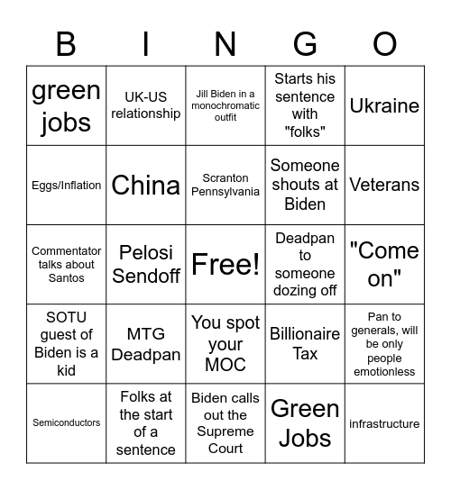 SOTU Bingo Card