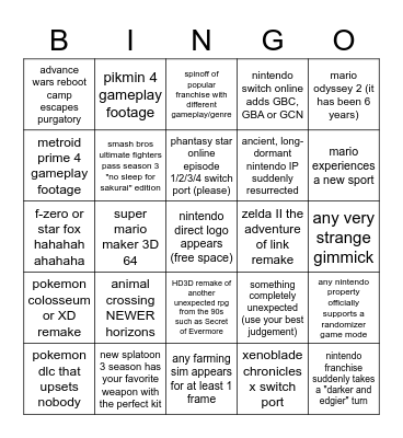 nintendo direct funny joke haha bingo lmao Bingo Card