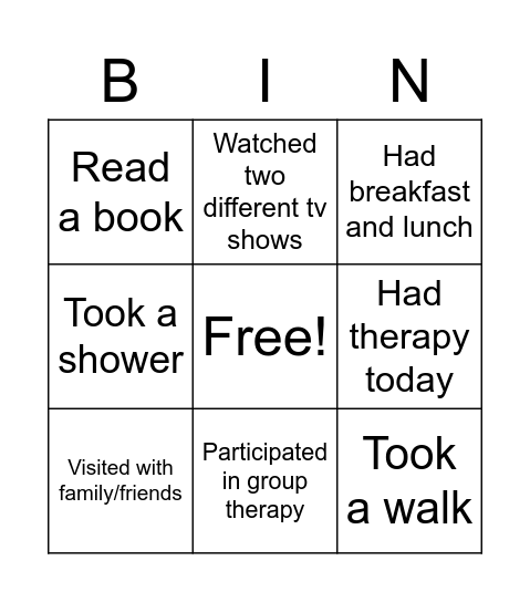 Individual Bingo Card