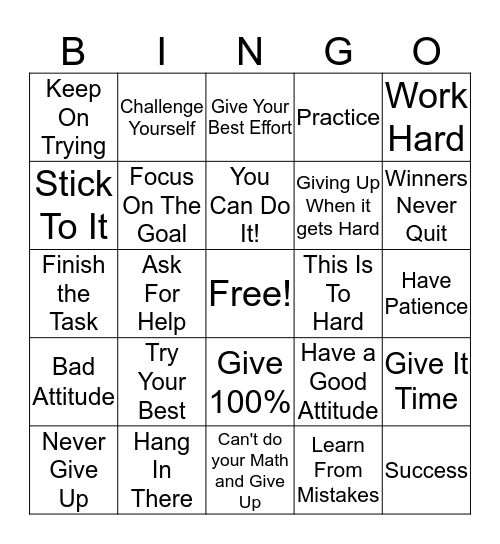 Perseverance Bingo Card