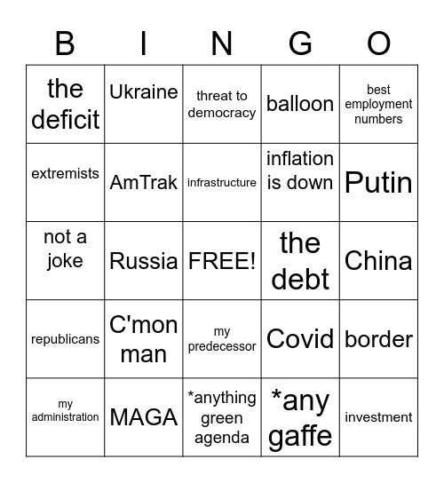 SOTU Bingo Card