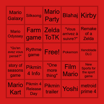 Nintendo Direct 08/02/2023 Bingo Card