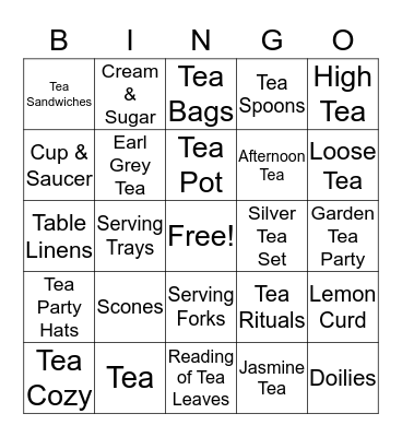 Girl Scout Tea Party Bingo Card
