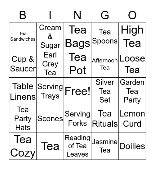 Girl Scout Tea Party Bingo Card