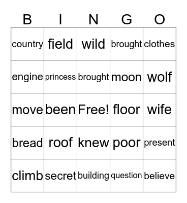 1 R  Bingo Card