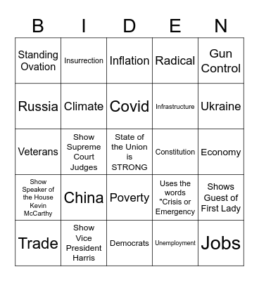 2023 State of Union Bingo Card