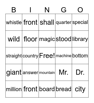 1 R  Bingo Card