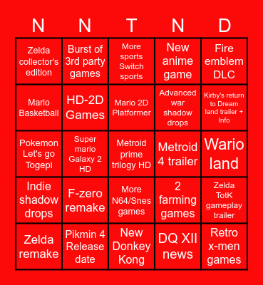 Nintendo Direct Bingo Card