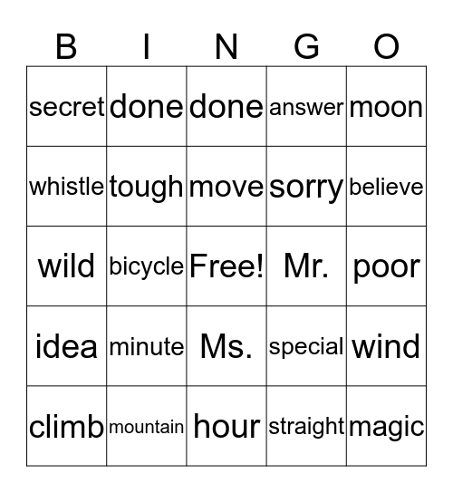 1R Bingo Card