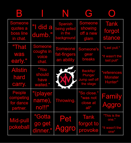 Shenanigans Raid Night Bingo Card