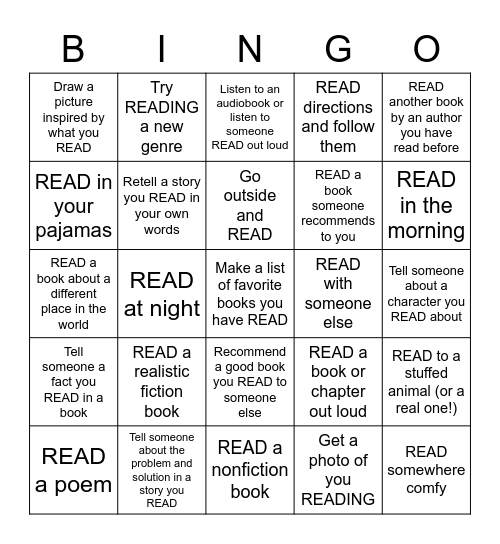 *Complete 5 in a row, return to school, and get a prize* Bingo Card