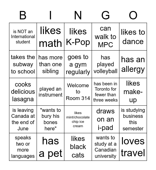 BIOGRAPHICAL BINGO:  Find someone who... Bingo Card