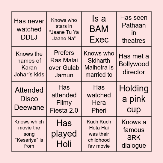 BAM's Valentine's Day Bingo Card