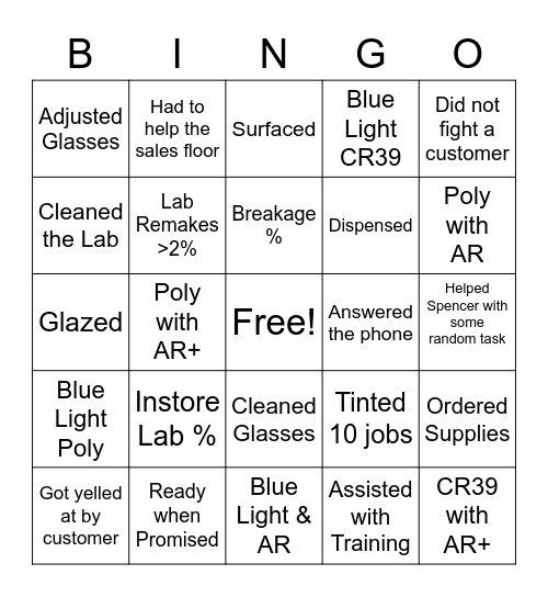 Lab Bingo Card
