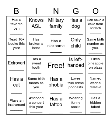 Ice Breaker Bingo Card