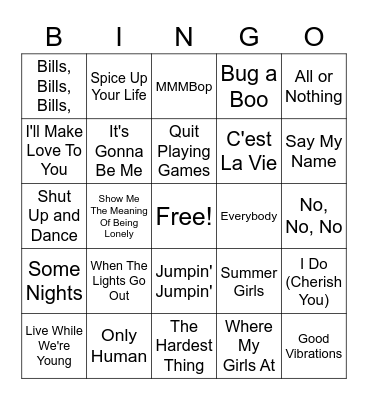 Boy/Girl Bands Bingo Card