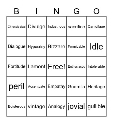 Word of the Day 1 Bingo Card