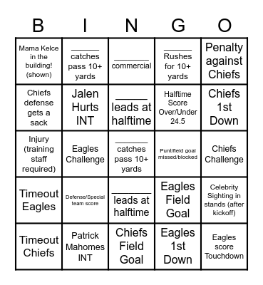 2023 Super Bowl Bingo Card