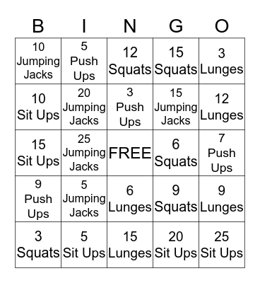 FITNESS BINGO #2 Bingo Card