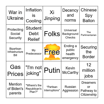 State of the Union Bingo Card