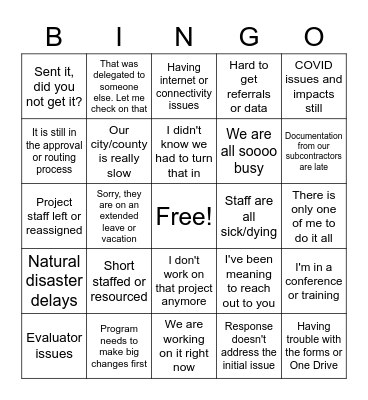 Tell Me YOUR Resaon Bingo Card