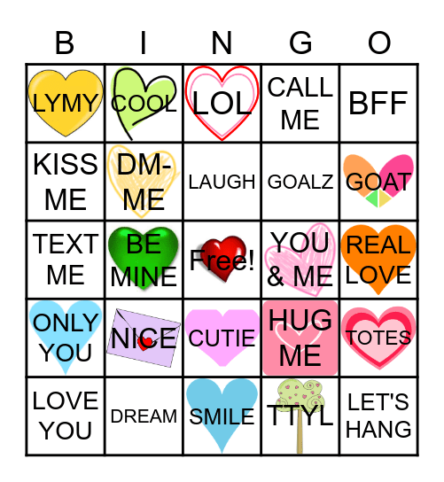 Conversational Heart Bingo Card