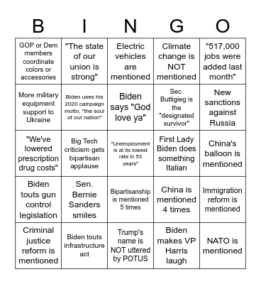 "Wear We Are" SOTU Bingo! Bingo Card