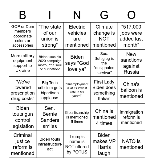 "Wear We Are" SOTU Bingo! Bingo Card